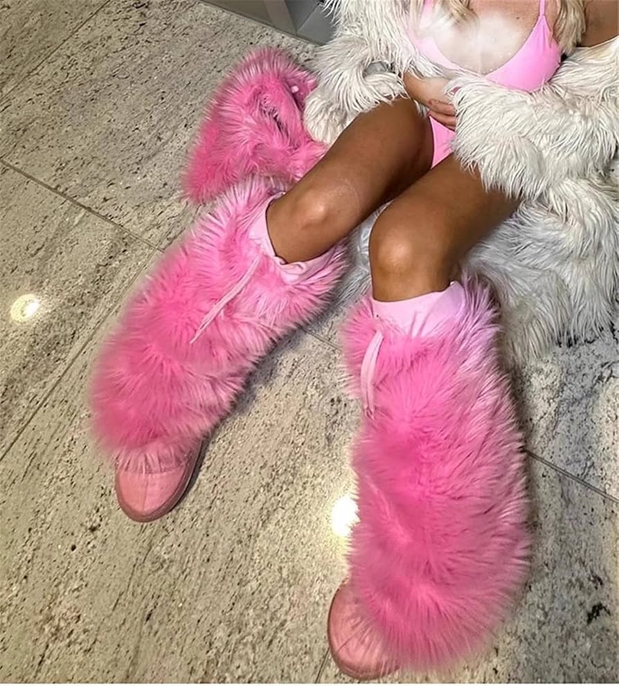 RoseMuse　fur attach stretch long boots Womens faux Rabbit Fur Furry Over The Knee High Boots Zip